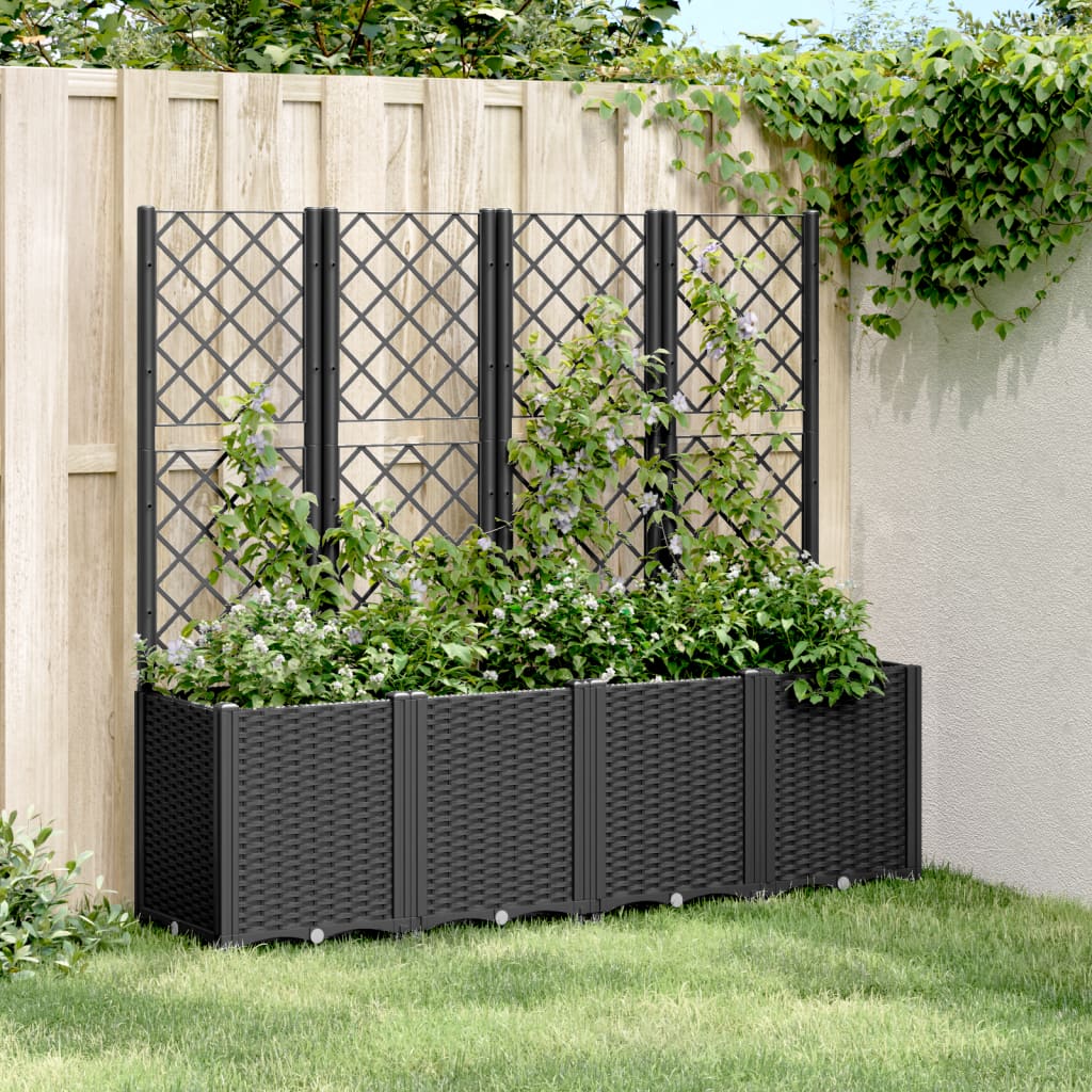 vidaXL Garden Planter with Trellis Black 160x40x140 cm PP