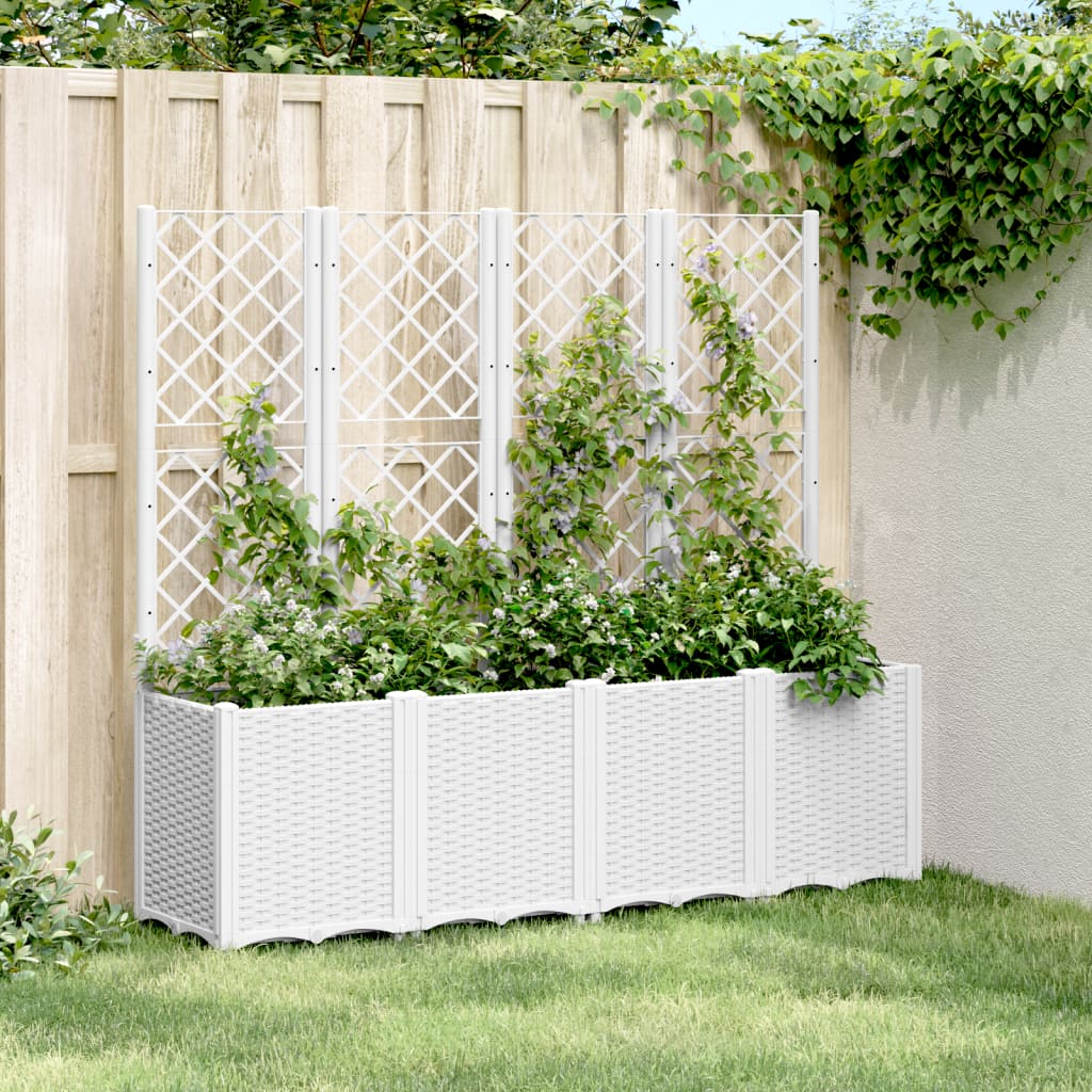 vidaXL Garden Planter with Trellis White 160x40x140 cm PP