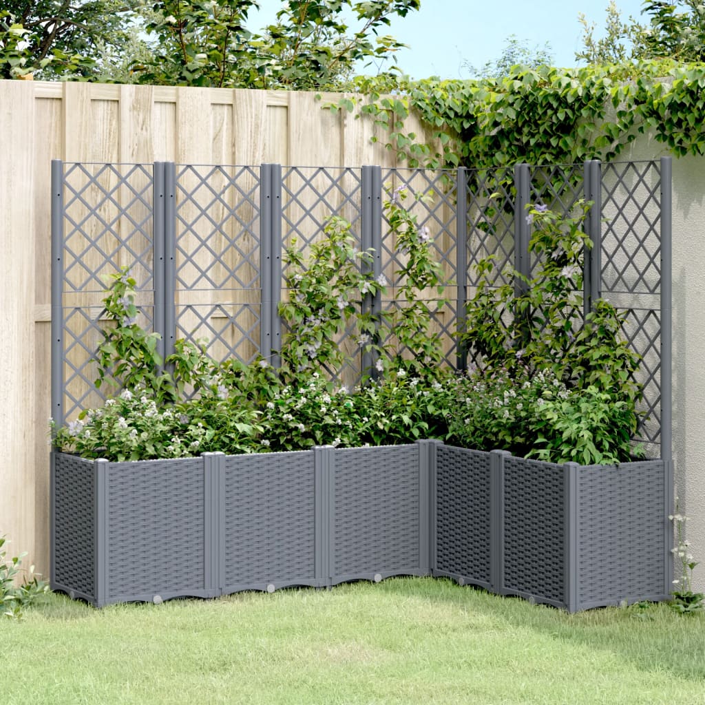 vidaXL Garden Planter with Trellis Grey 160x120x140 cm PP