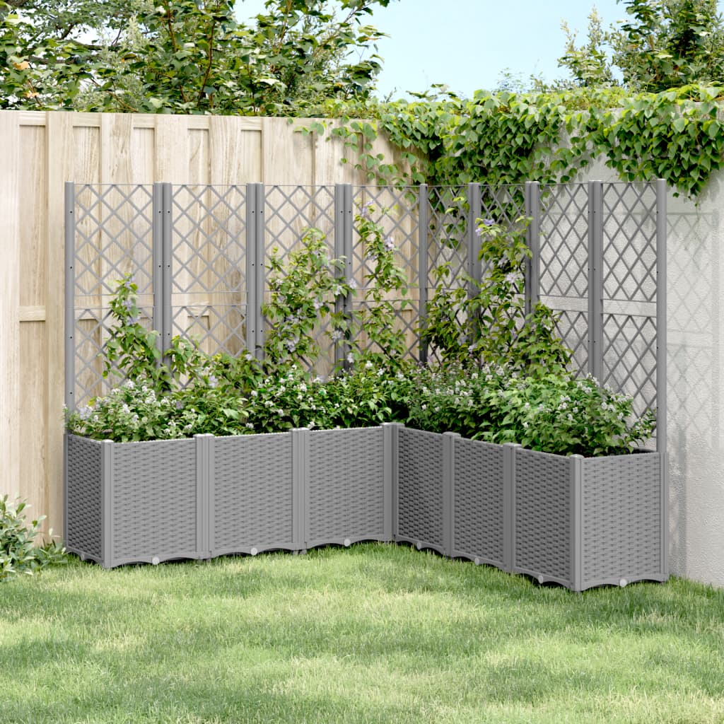 vidaXL Garden Planter with Trellis Light Grey 160x160x140 cm PP