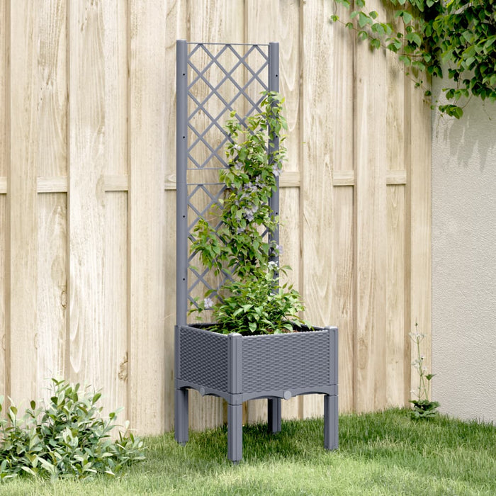 vidaXL Garden Planter with Trellis Grey 40x40x142 cm PP