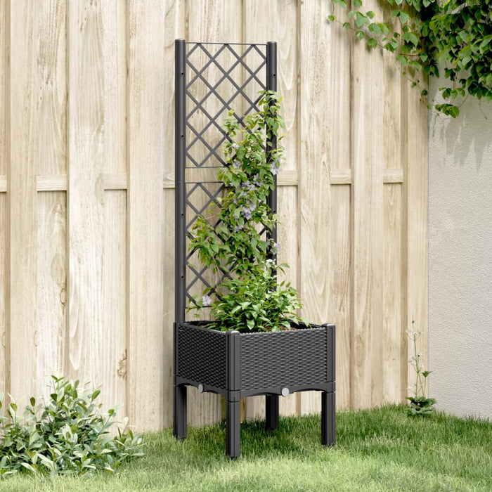 vidaXL Garden Planter with Trellis Black 40x40x142 cm PP