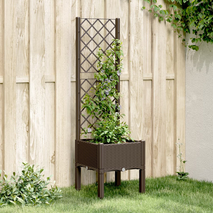 vidaXL Garden Planter with Trellis Brown 40x40x142 cm PP