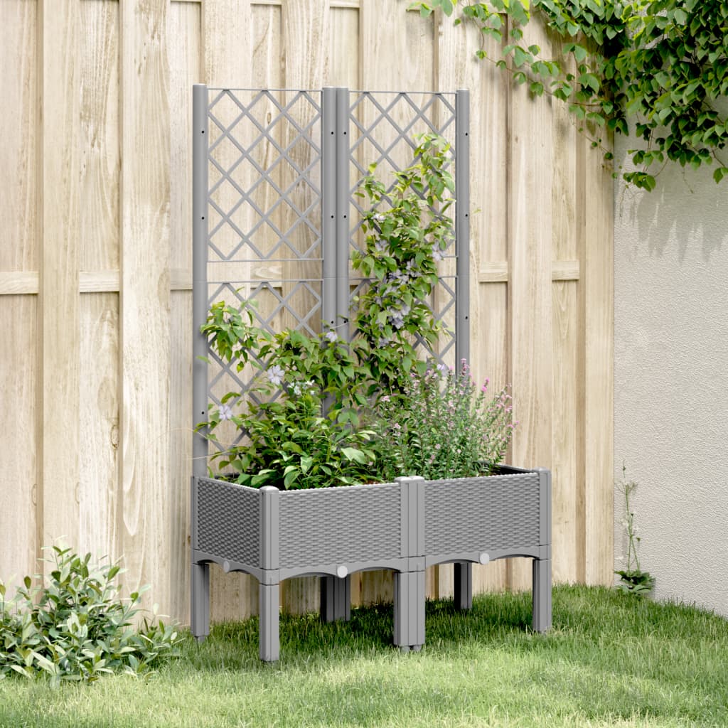 vidaXL Garden Planter with Trellis Light Grey 80x40x142 cm PP