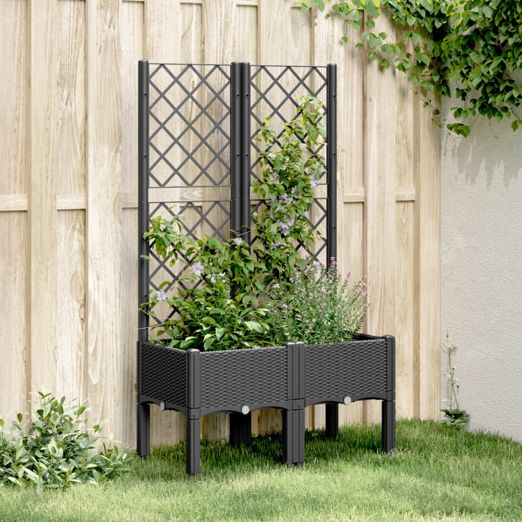 vidaXL Garden Planter with Trellis Black 80x40x142 cm PP