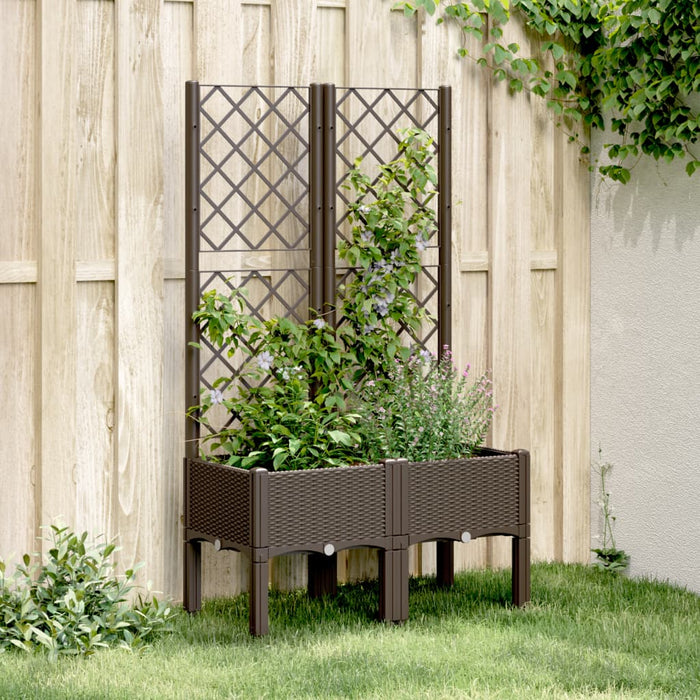 vidaXL Garden Planter with Trellis Brown 80x40x142 cm PP