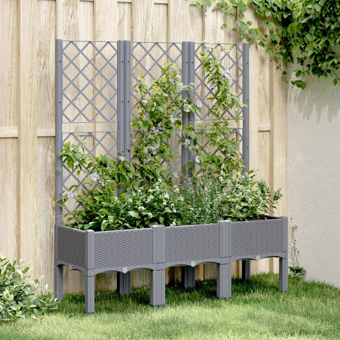 vidaXL Garden Planter with Trellis Blue Grey 120x40x142 cm PP