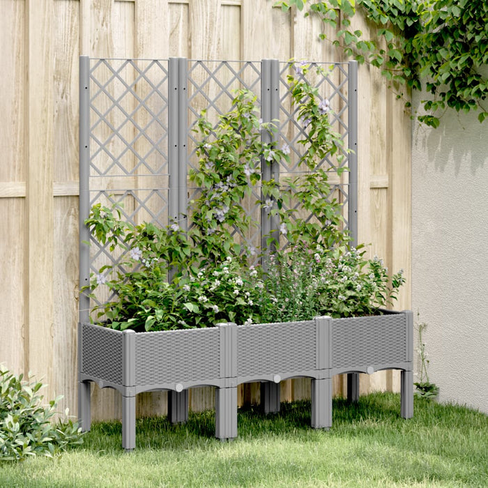 vidaXL Garden Planter with Trellis Light Grey 120x40x142 cm PP