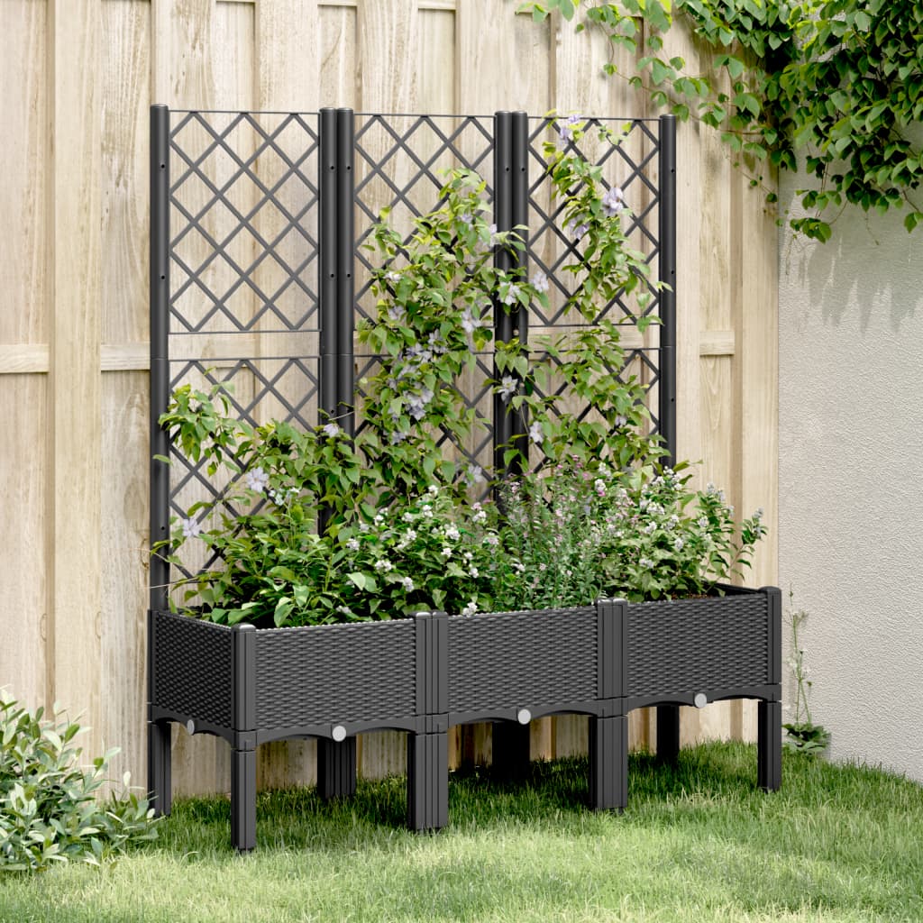 vidaXL Garden Planter with Trellis Black 120x40x142 cm PP