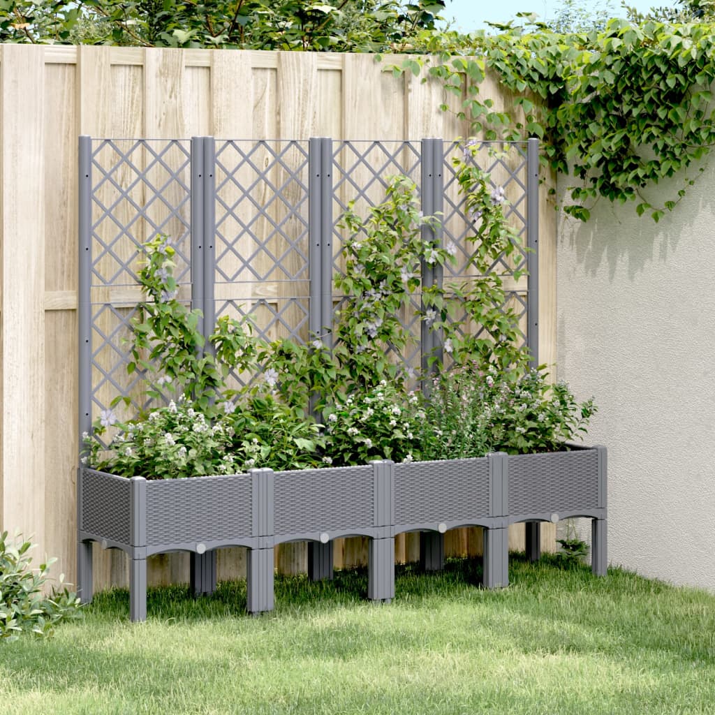 vidaXL Garden Planter with Trellis Blue Grey 160x40x142 cm PP