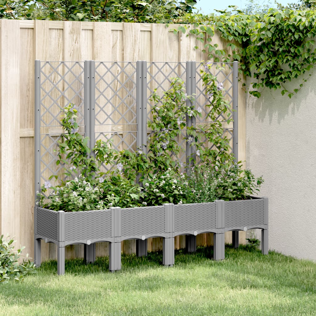 vidaXL Garden Planter with Trellis Light Grey 160x40x142 cm PP