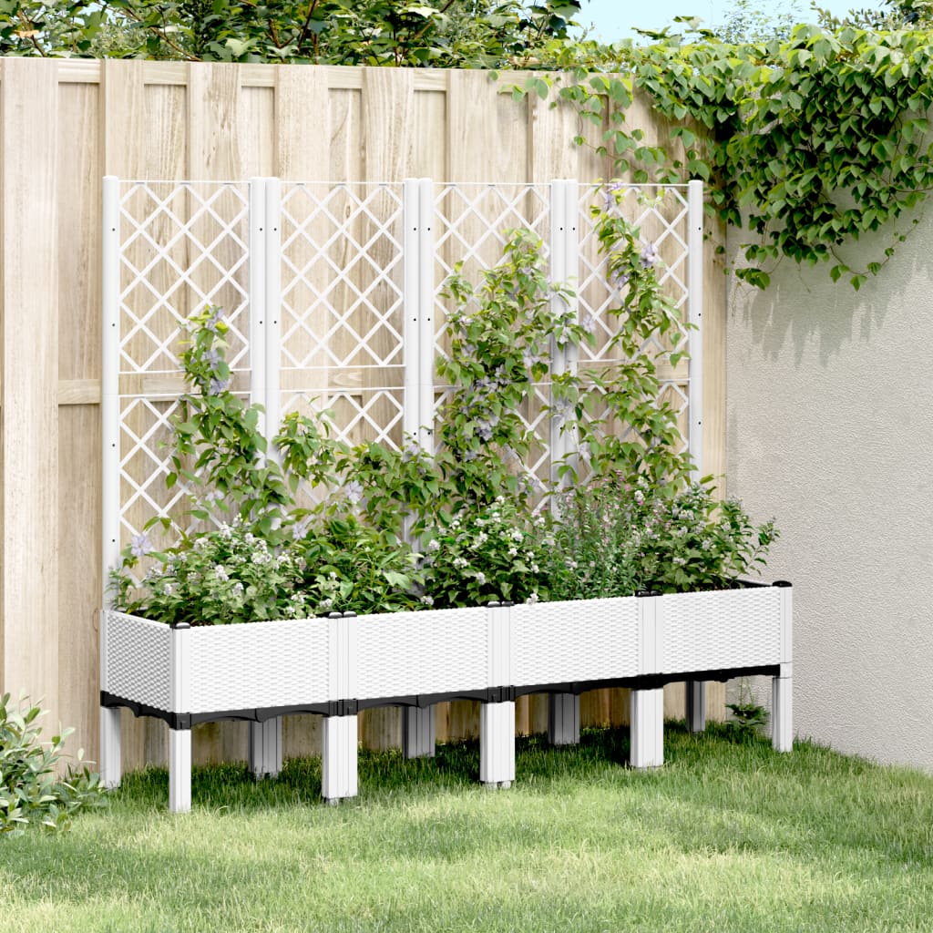 vidaXL Garden Planter with Trellis White 160x40x142 cm PP