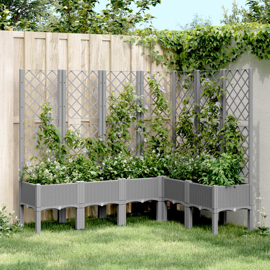 vidaXL Garden Planter with Trellis Light Grey 160x120x142 cm PP