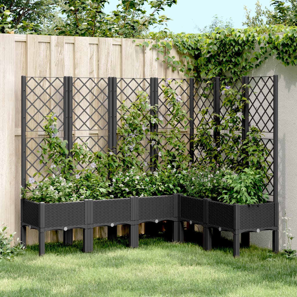 vidaXL Garden Planter with Trellis Black 160x120x142 cm PP