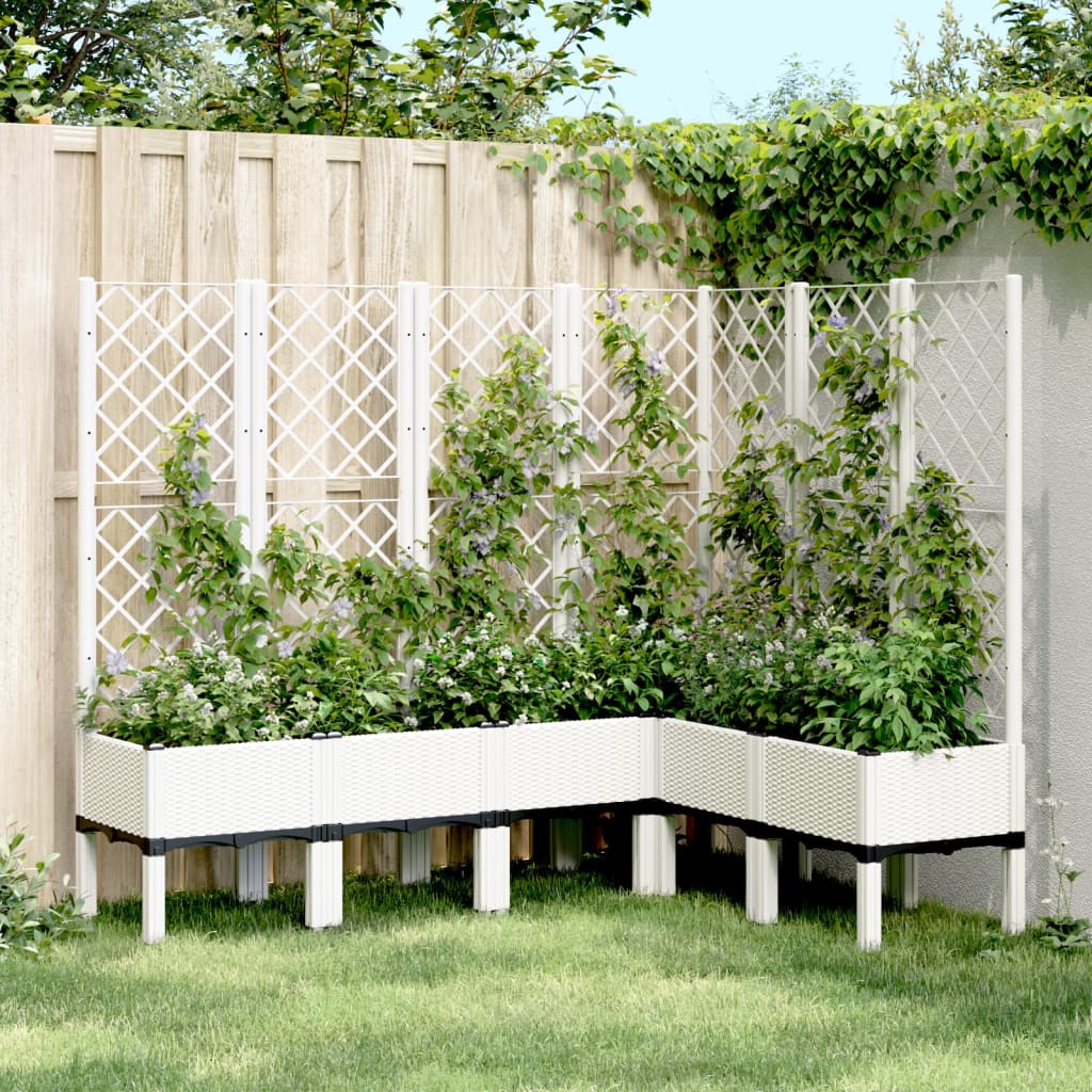 vidaXL Garden Planter with Trellis White 160x120x142 cm PP