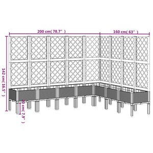 vidaXL Garden Planter with Trellis Grey 200x160x142 cm PP