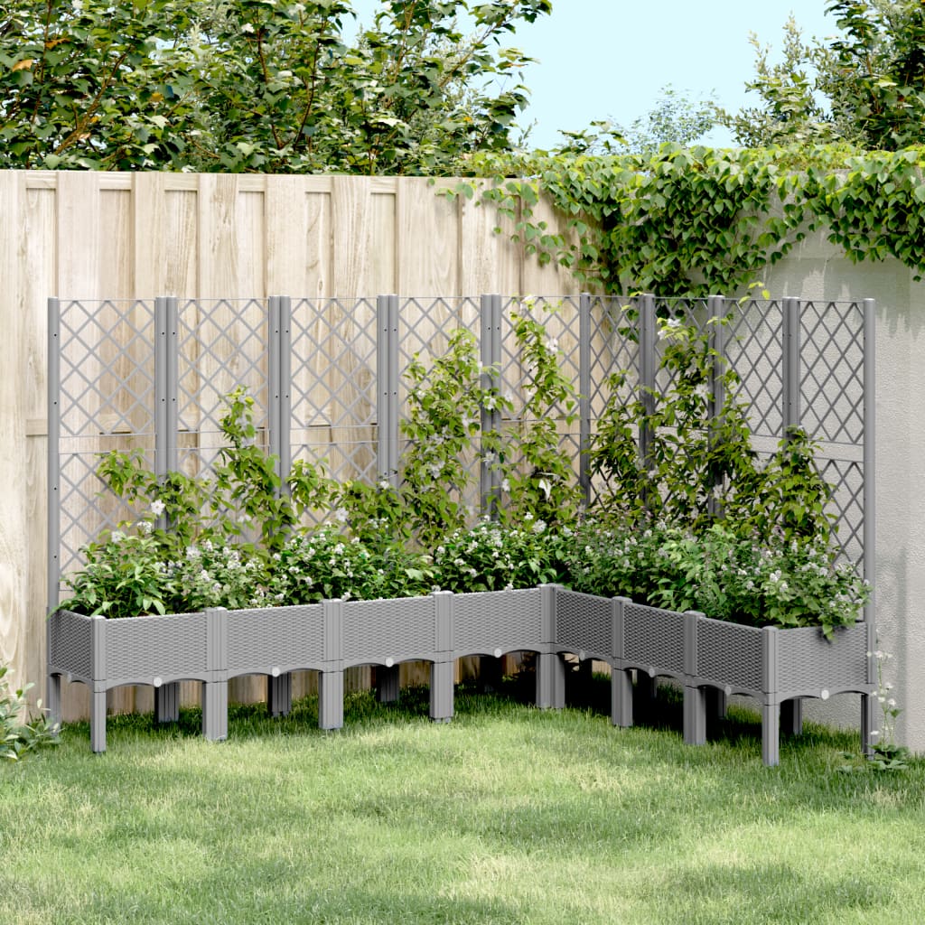 vidaXL Garden Planter with Trellis Light Grey 200x160x142 cm PP