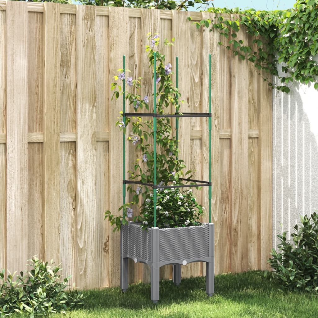 vidaXL Garden Planter with Trellis Light Grey 40x40x142.5 cm PP