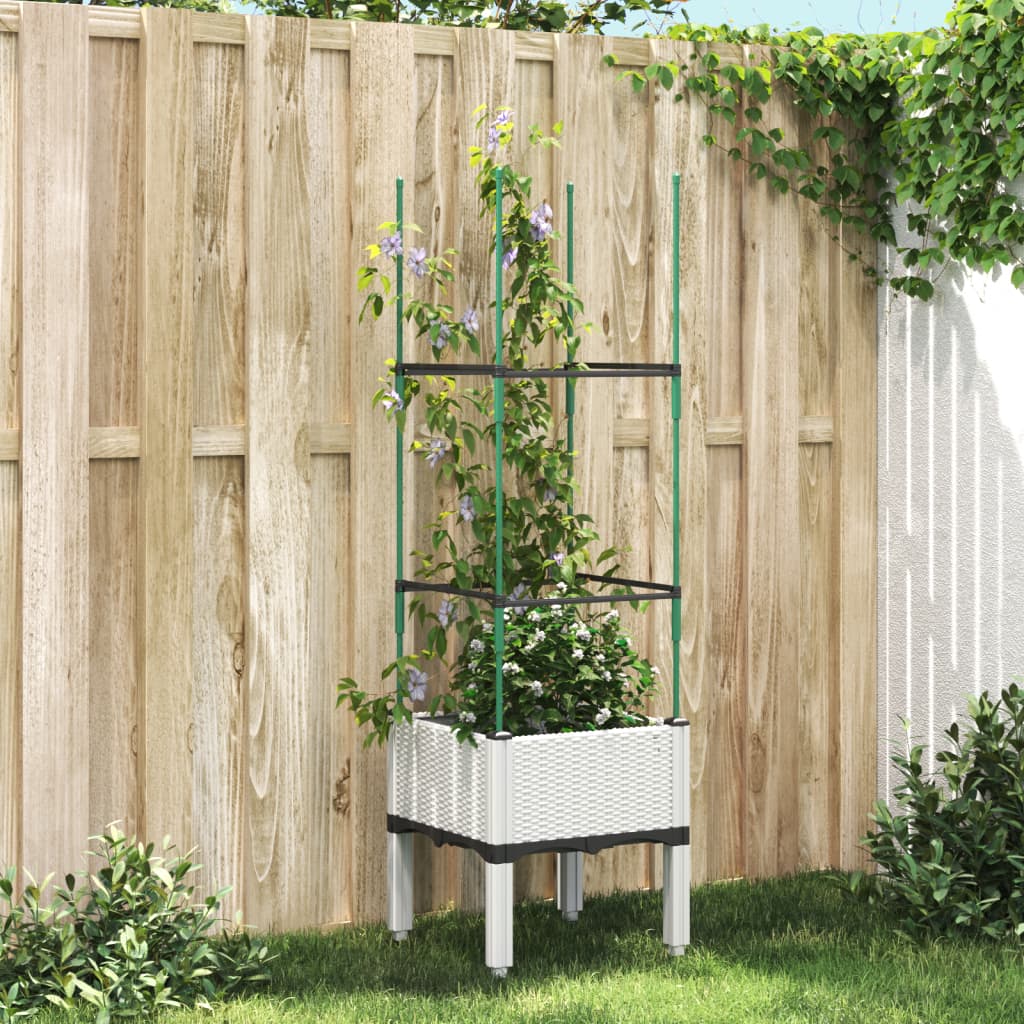 vidaXL Garden Planter with Trellis White 40x40x142.5 cm PP