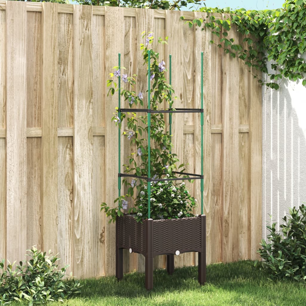 vidaXL Garden Planter with Trellis Brown 40x40x142.5 cm PP