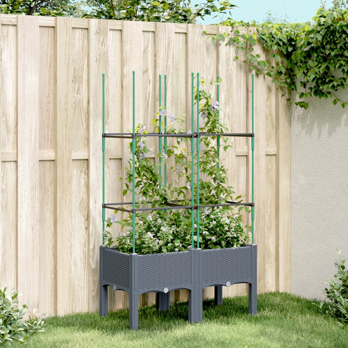 vidaXL Garden Planter with Trellis Grey 80x40x142.5 cm PP