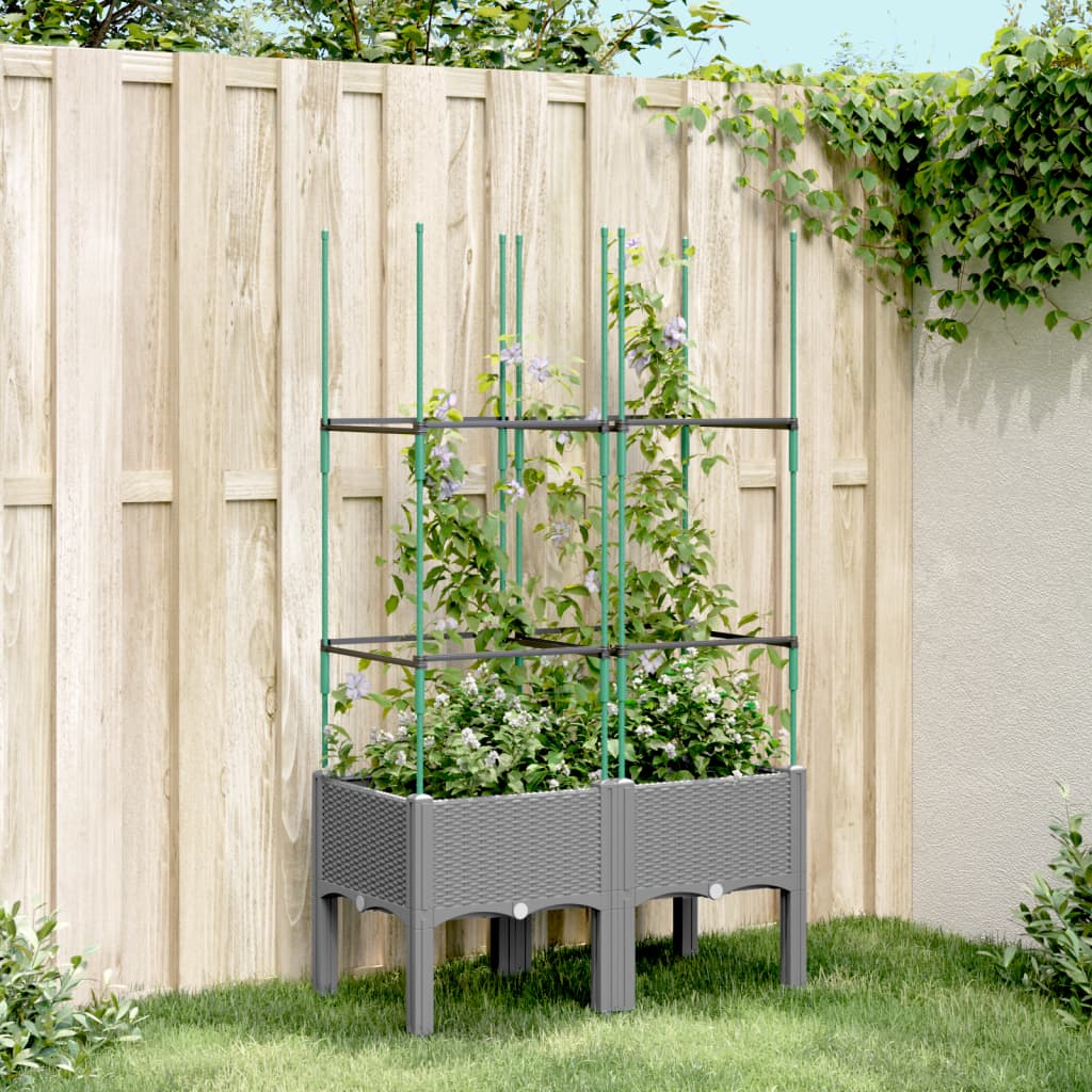 vidaXL Garden Planter with Trellis Light Grey 80x40x142.5 cm PP