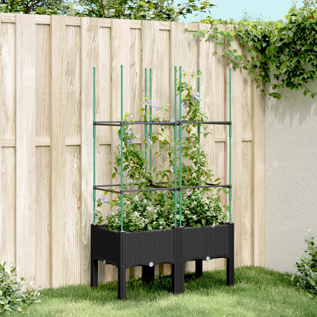 vidaXL Garden Planter with Trellis Black 80x40x142.5 cm PP