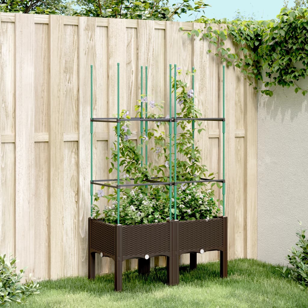 vidaXL Garden Planter with Trellis Brown 80x40x142.5 cm PP