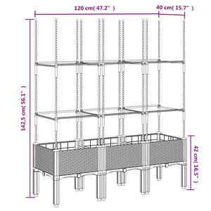 vidaXL Garden Planter with Trellis Grey 120x40x142.5 cm PP