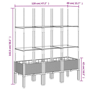 vidaXL Garden Planter with Trellis Light Grey 120x40x142.5 cm PP