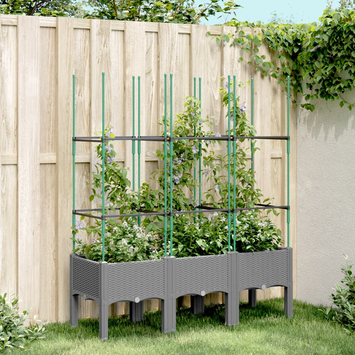 vidaXL Garden Planter with Trellis Light Grey 120x40x142.5 cm PP