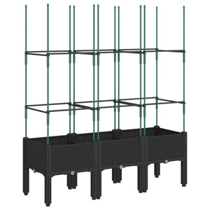 vidaXL Garden Planter with Trellis Black 120x40x142.5 cm PP