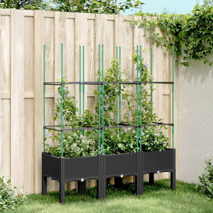 vidaXL Garden Planter with Trellis Black 120x40x142.5 cm PP