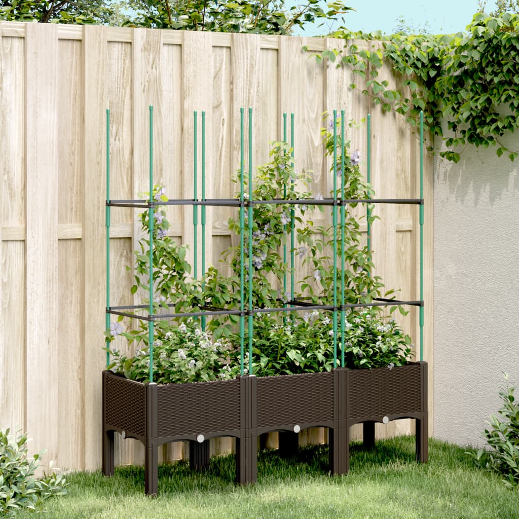 vidaXL Garden Planter with Trellis Brown 120x40x142.5 cm PP