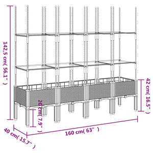 vidaXL Garden Planter with Trellis Blue Grey 160x40x142.5 cm PP