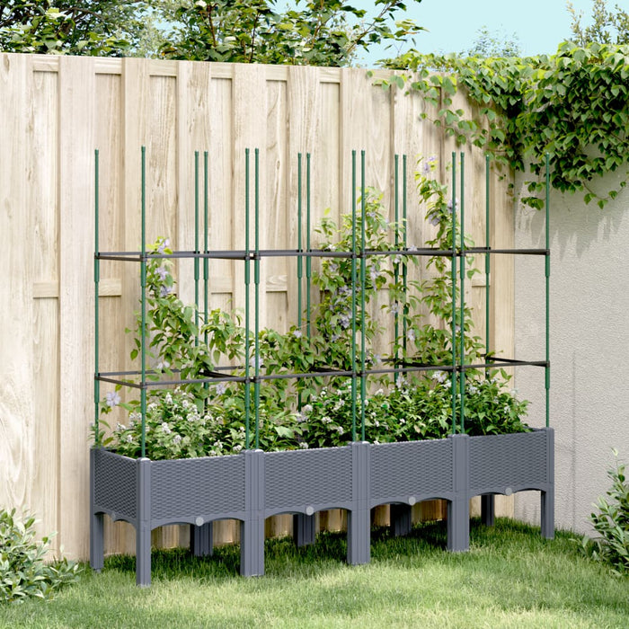 vidaXL Garden Planter with Trellis Blue Grey 160x40x142.5 cm PP