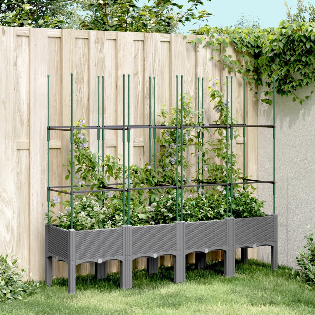 vidaXL Garden Planter with Trellis Light Grey 160x40x142.5 cm PP