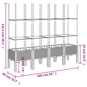 vidaXL Garden Planter with Trellis Black 160x40x142.5 cm PP