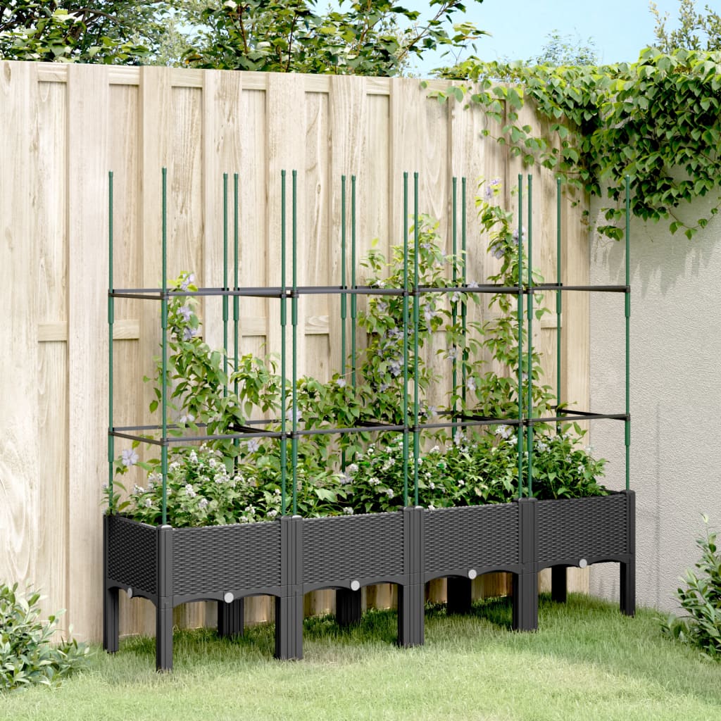 vidaXL Garden Planter with Trellis Black 160x40x142.5 cm PP