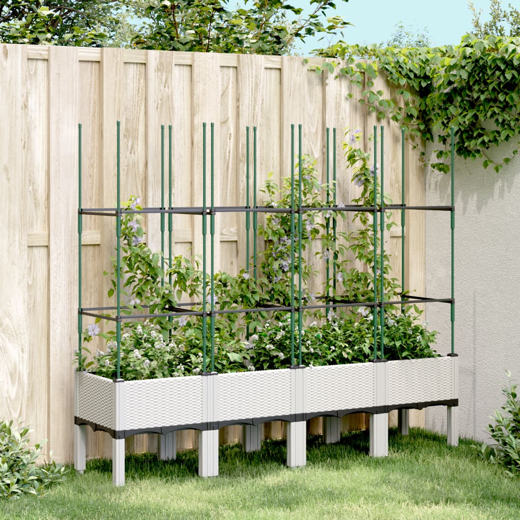 vidaXL Garden Planter with Trellis White 160x40x142.5 cm PP