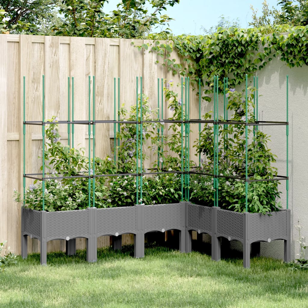 vidaXL Garden Planter with Trellis Light Grey 160x120x142.5 cm PP