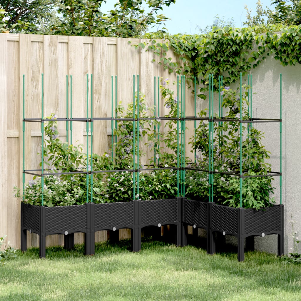 vidaXL Garden Planter with Trellis Black 160x120x142.5 cm PP