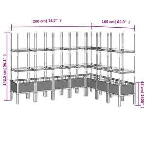 vidaXL Garden Planter with Trellis Grey 200x160x142.5 cm PP