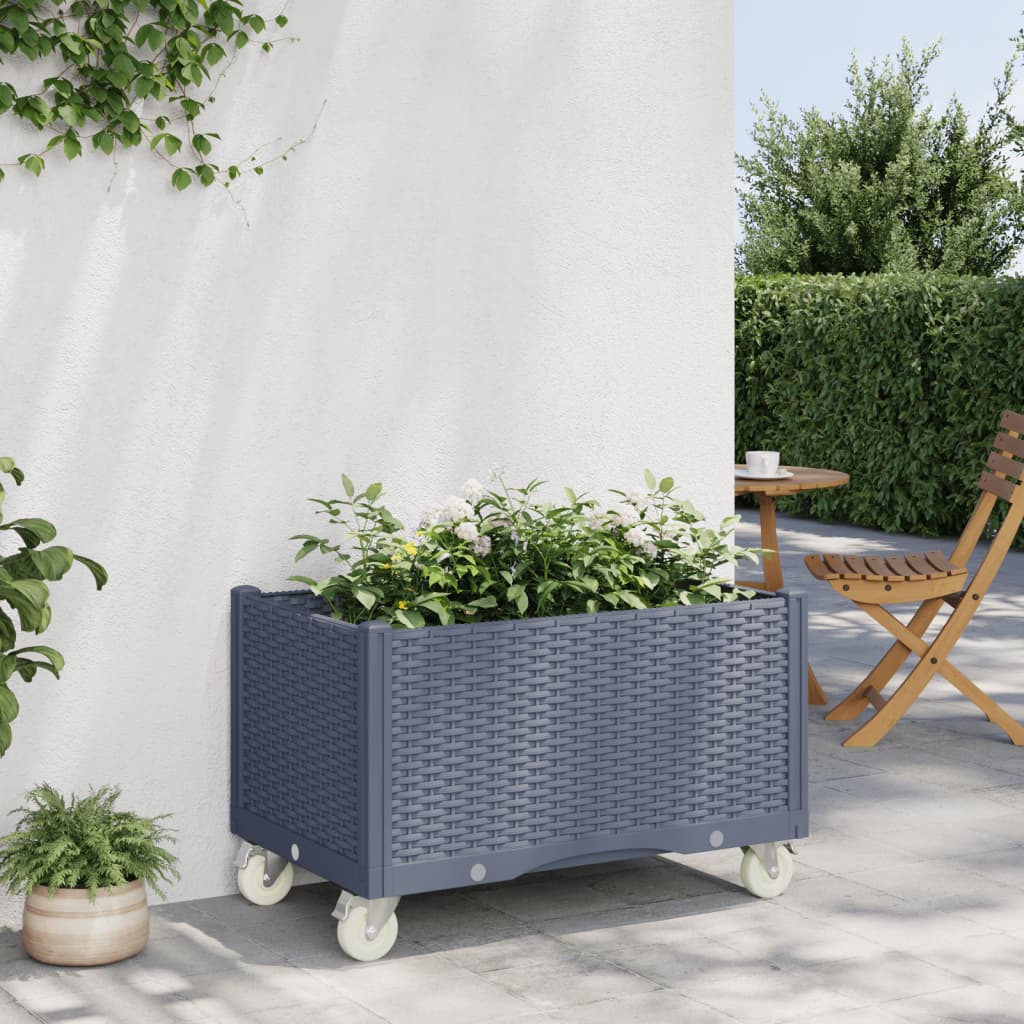 vidaXL Garden Planter with Wheels Grey 80x50x54 cm PP