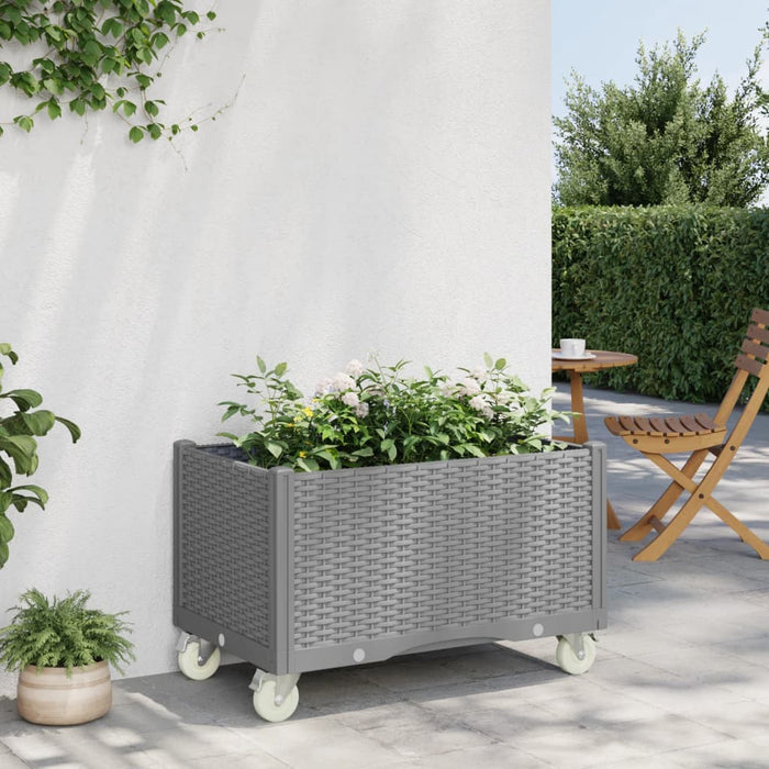 vidaXL Garden Planter with Wheels Light Grey 80x50x54 cm PP