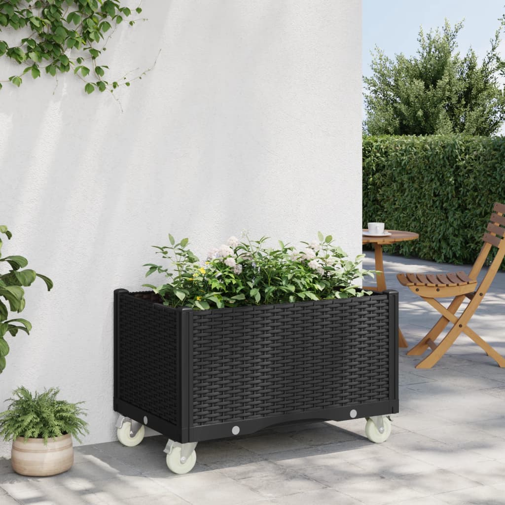 vidaXL Garden Planter with Wheels Black 80x50x54 cm PP