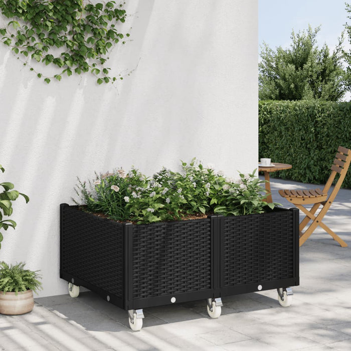 vidaXL Garden Planter with Wheels Black 100x80x54 cm PP