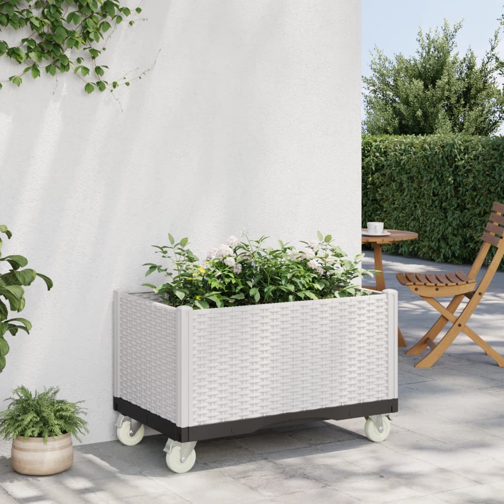 vidaXL Garden Planter with Wheels White 80x50x54 cm PP