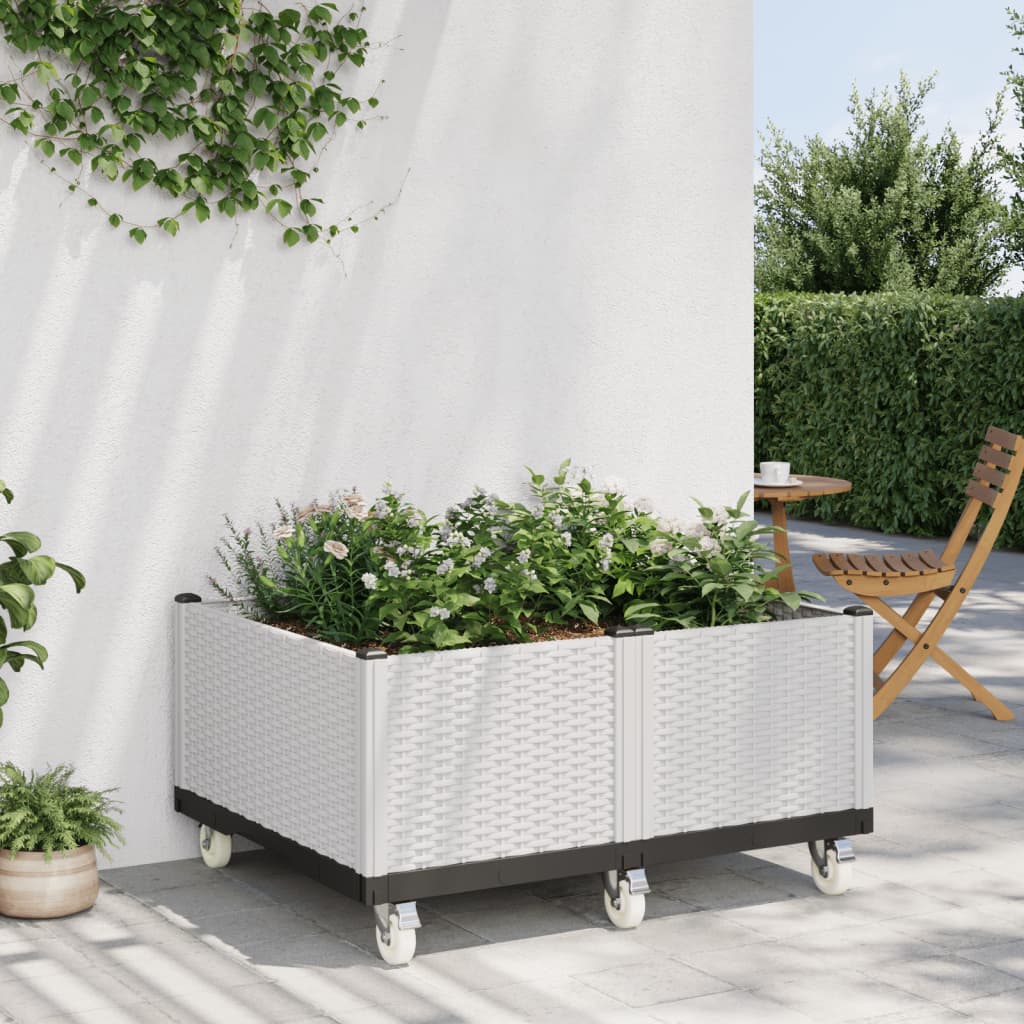 vidaXL Garden Planter with Wheels White 100x80x54 cm PP