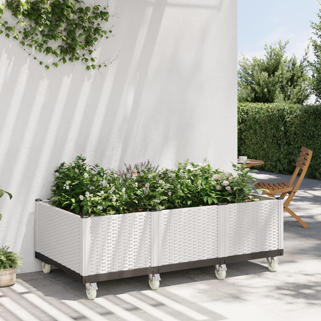 vidaXL Garden Planter with Wheels White 150x80x54 cm PP